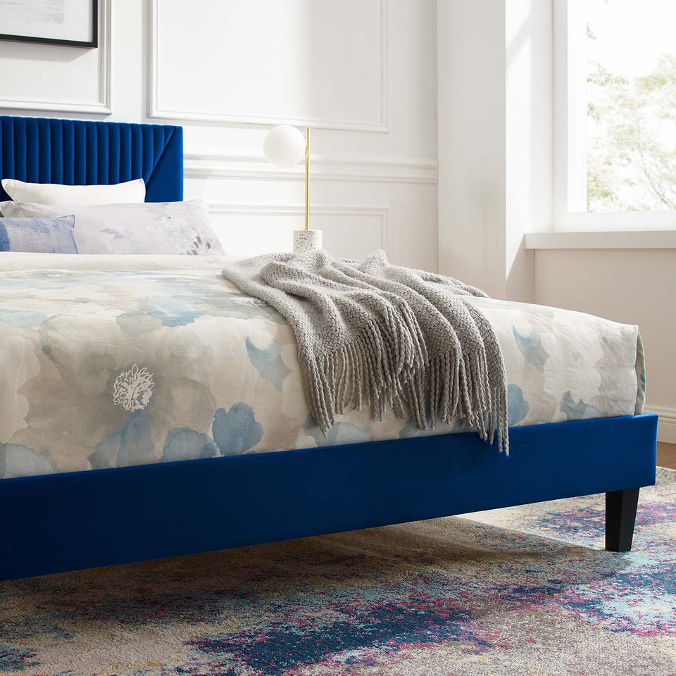 Yasmine Channel Tufted Performance Velvet Platform Bed With Black Wood Legs by Modway