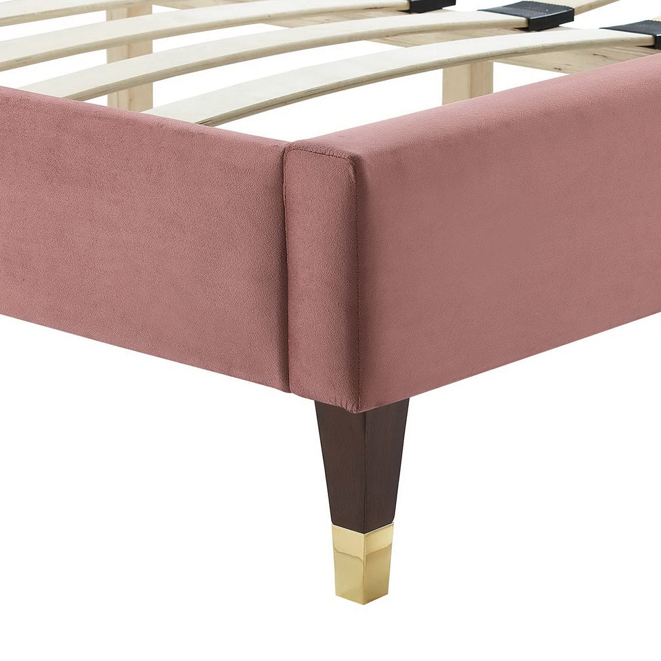 Yasmine Channel Tufted Performance Velvet Platform Bed With Wood and Gold Legs by Modway