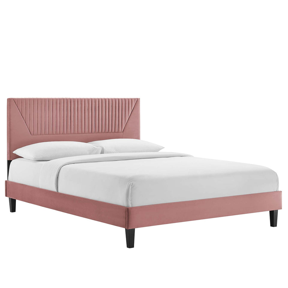 Yasmine Channel Tufted Performance Velvet Platform Bed With Black Wood Legs by Modway