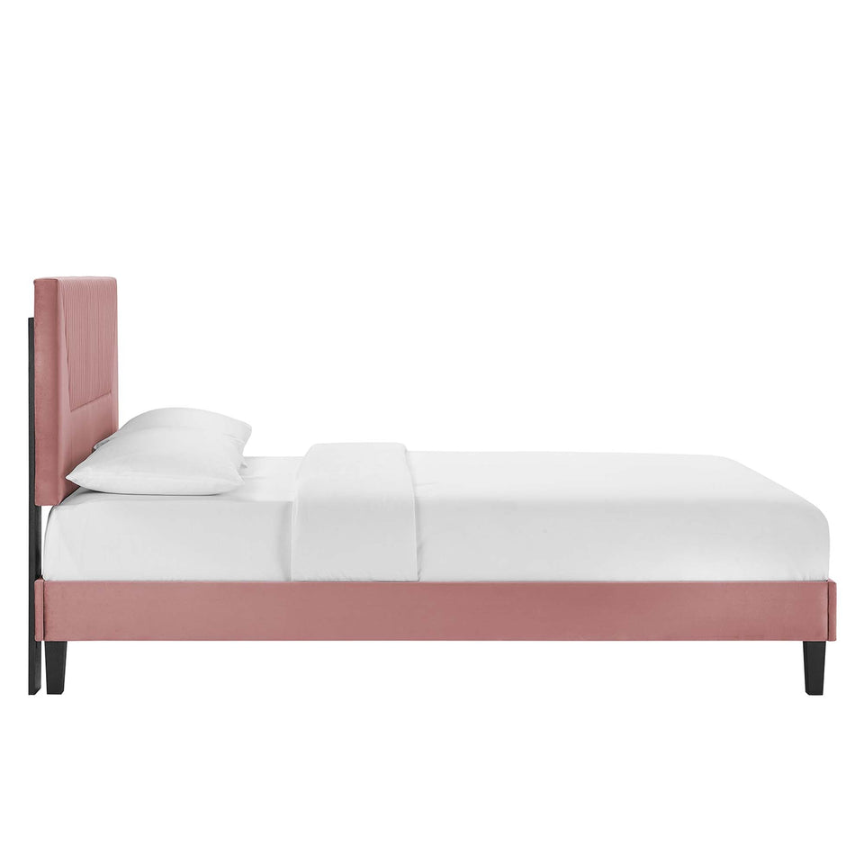 Yasmine Channel Tufted Performance Velvet Platform Bed With Black Wood Legs by Modway