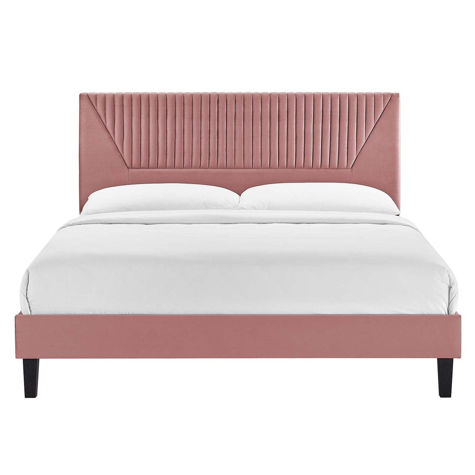 Yasmine Channel Tufted Performance Velvet Platform Bed With Black Wood Legs by Modway