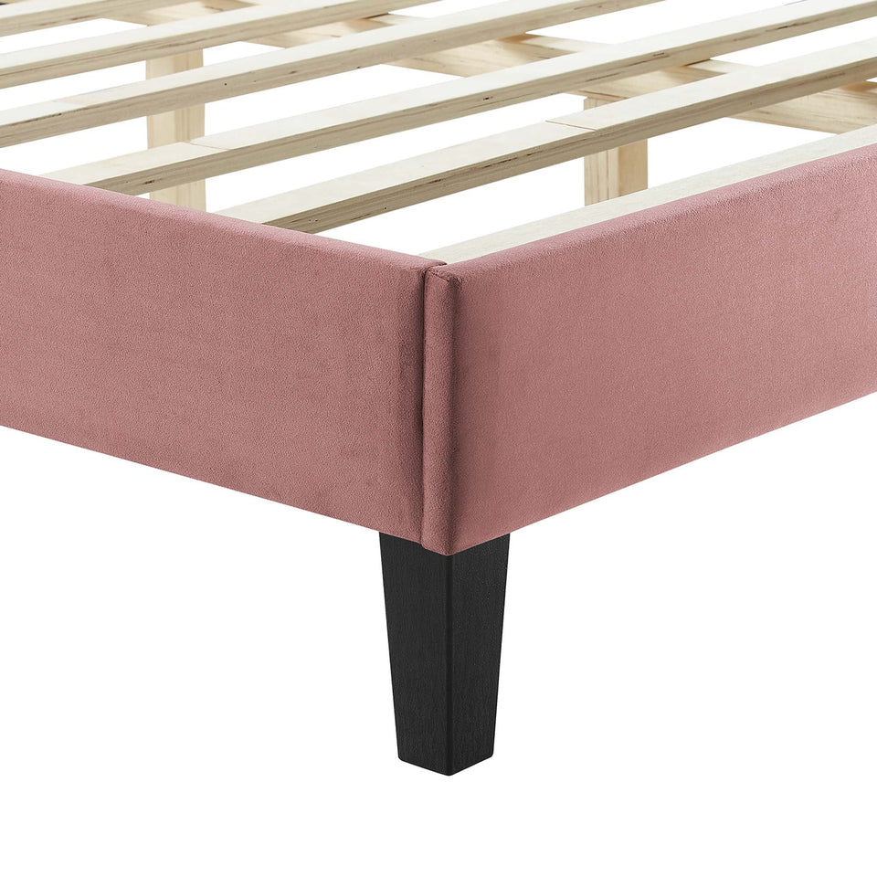 Yasmine Channel Tufted Performance Velvet Platform Bed With Black Wood Legs by Modway