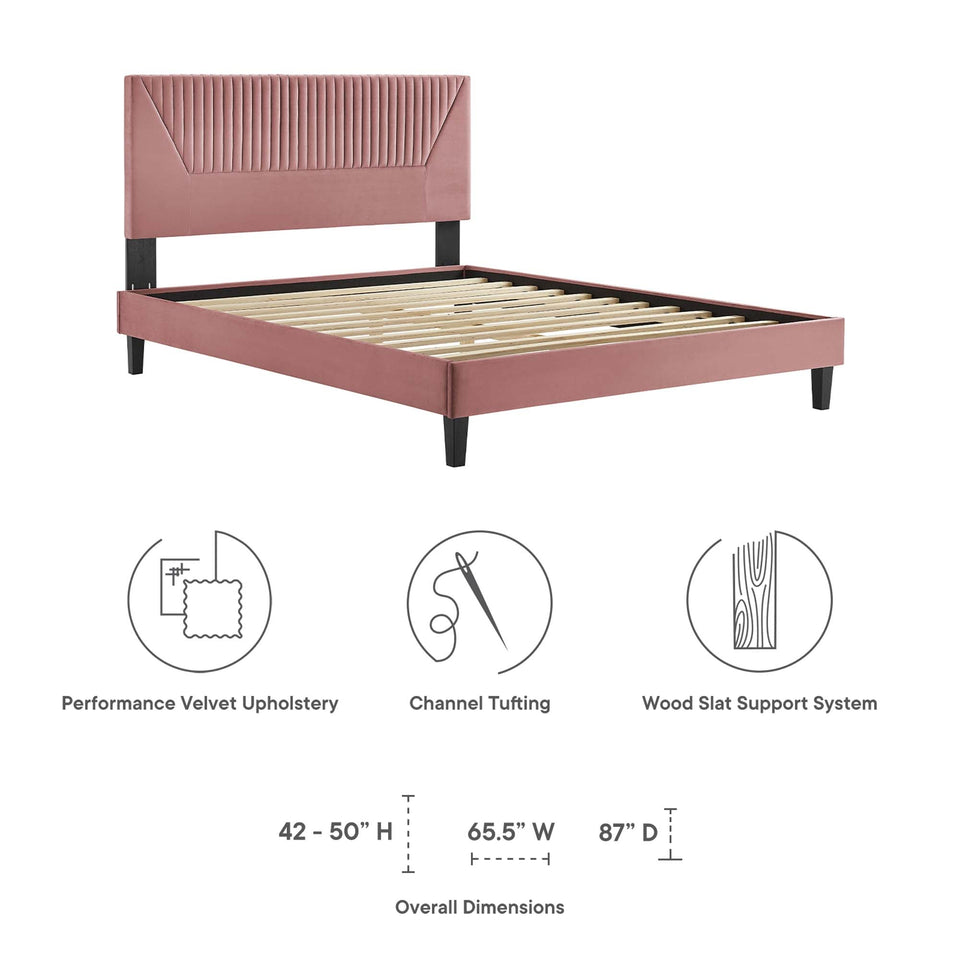 Yasmine Channel Tufted Performance Velvet Platform Bed With Black Wood Legs by Modway