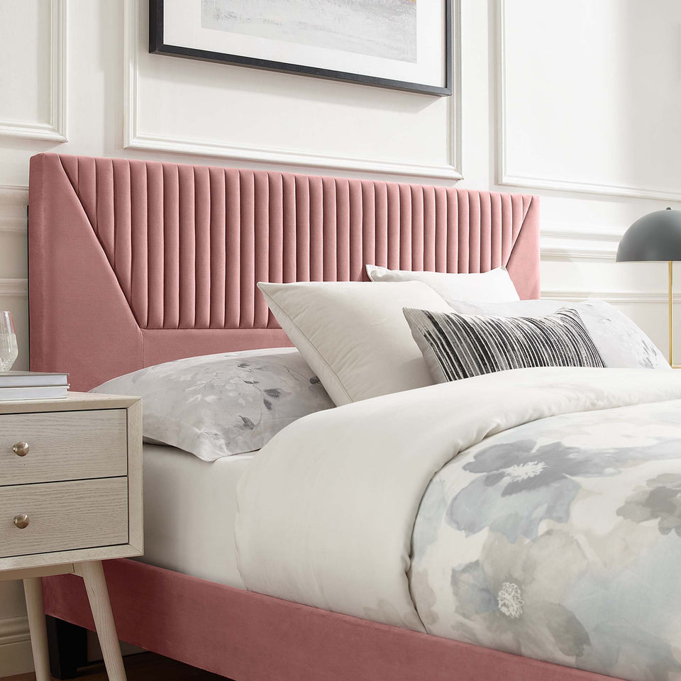 Yasmine Channel Tufted Performance Velvet Platform Bed With Black Wood Legs by Modway