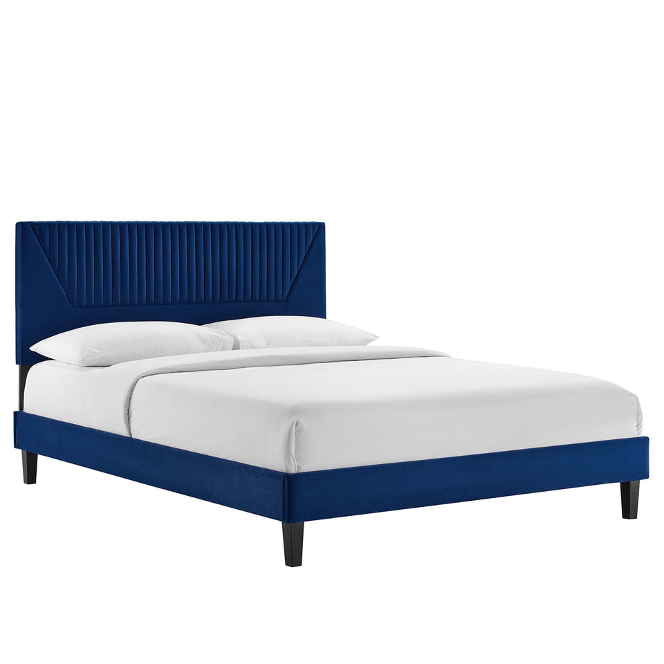 Yasmine Channel Tufted Performance Velvet Platform Bed With Black Wood Legs by Modway