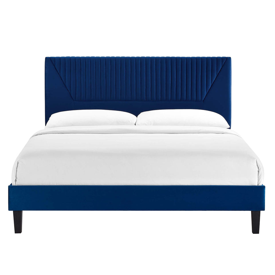 Yasmine Channel Tufted Performance Velvet Platform Bed With Black Wood Legs by Modway