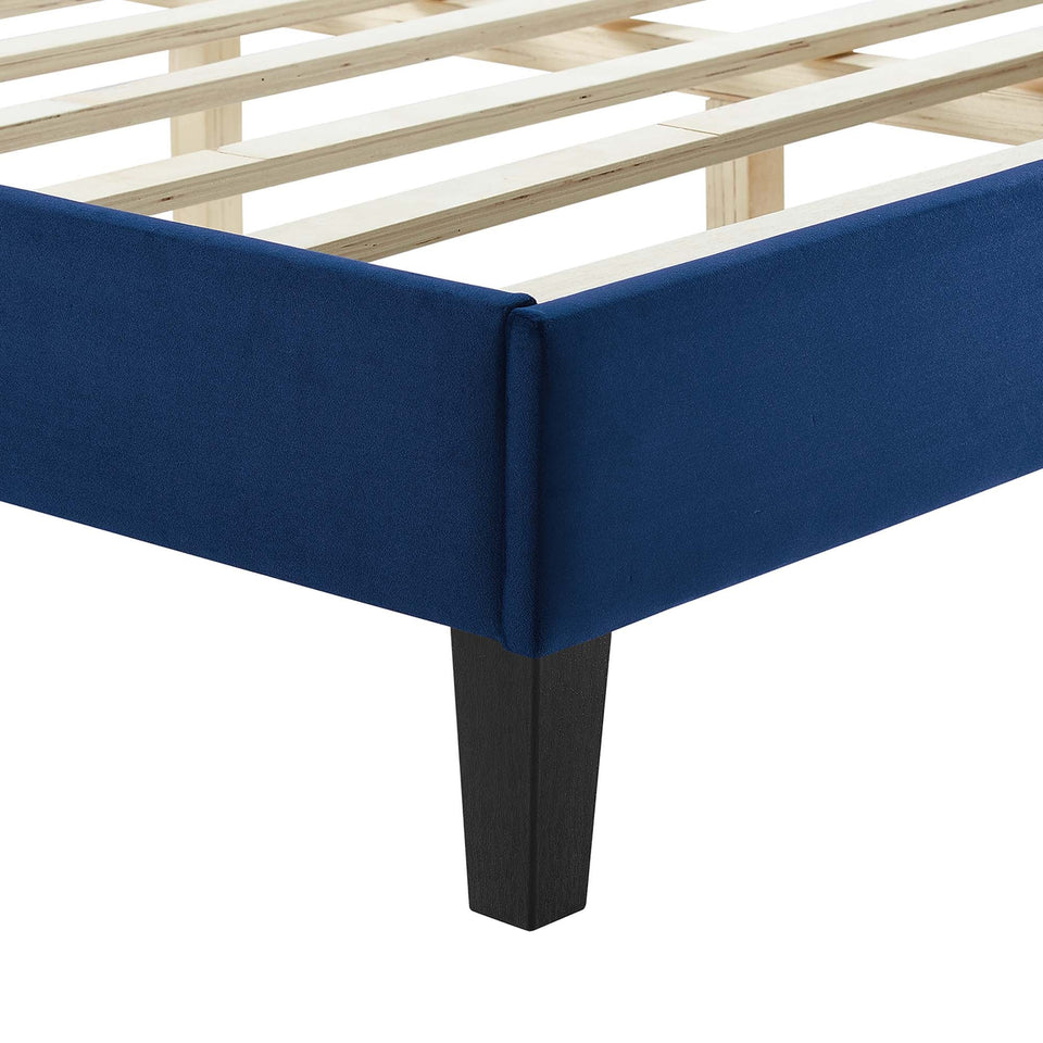 Yasmine Channel Tufted Performance Velvet Platform Bed With Black Wood Legs by Modway