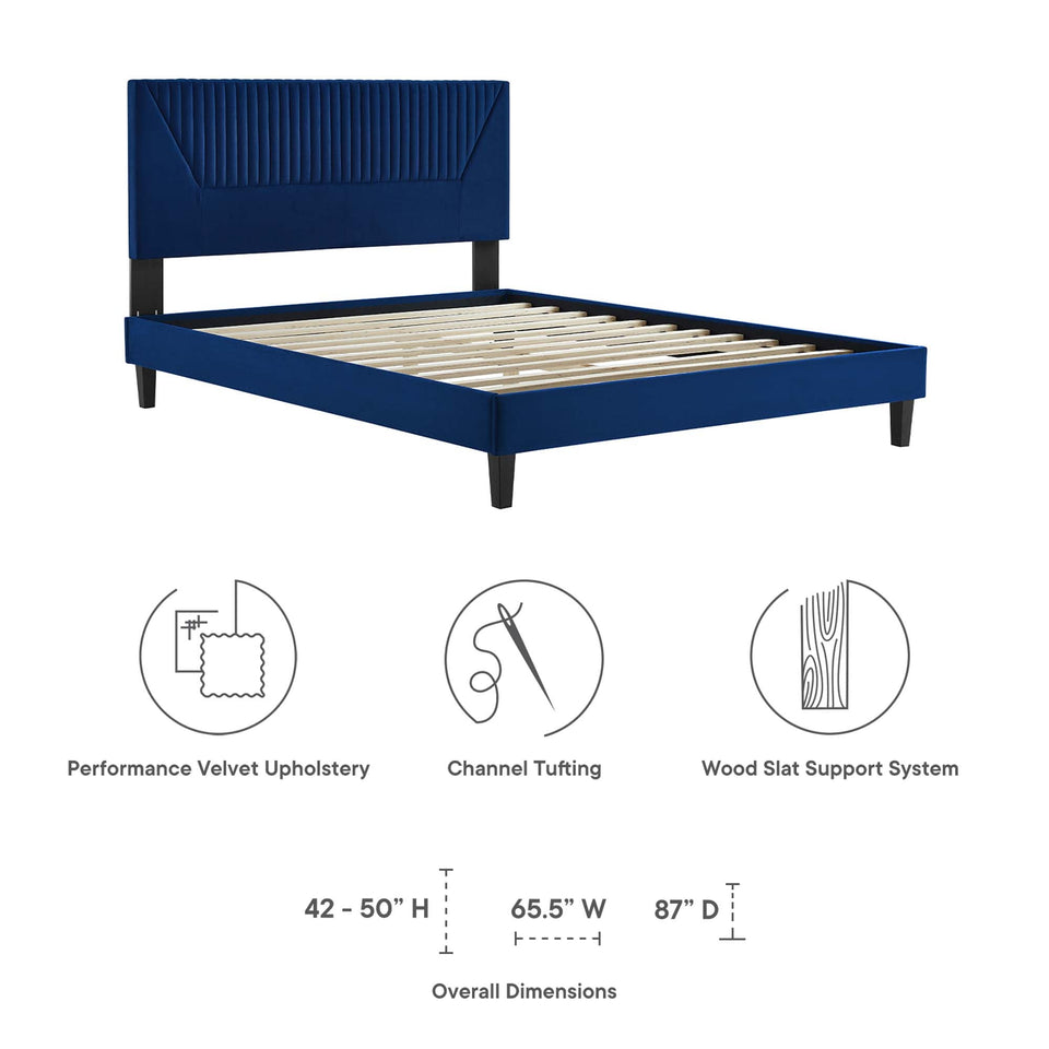 Yasmine Channel Tufted Performance Velvet Platform Bed With Black Wood Legs by Modway