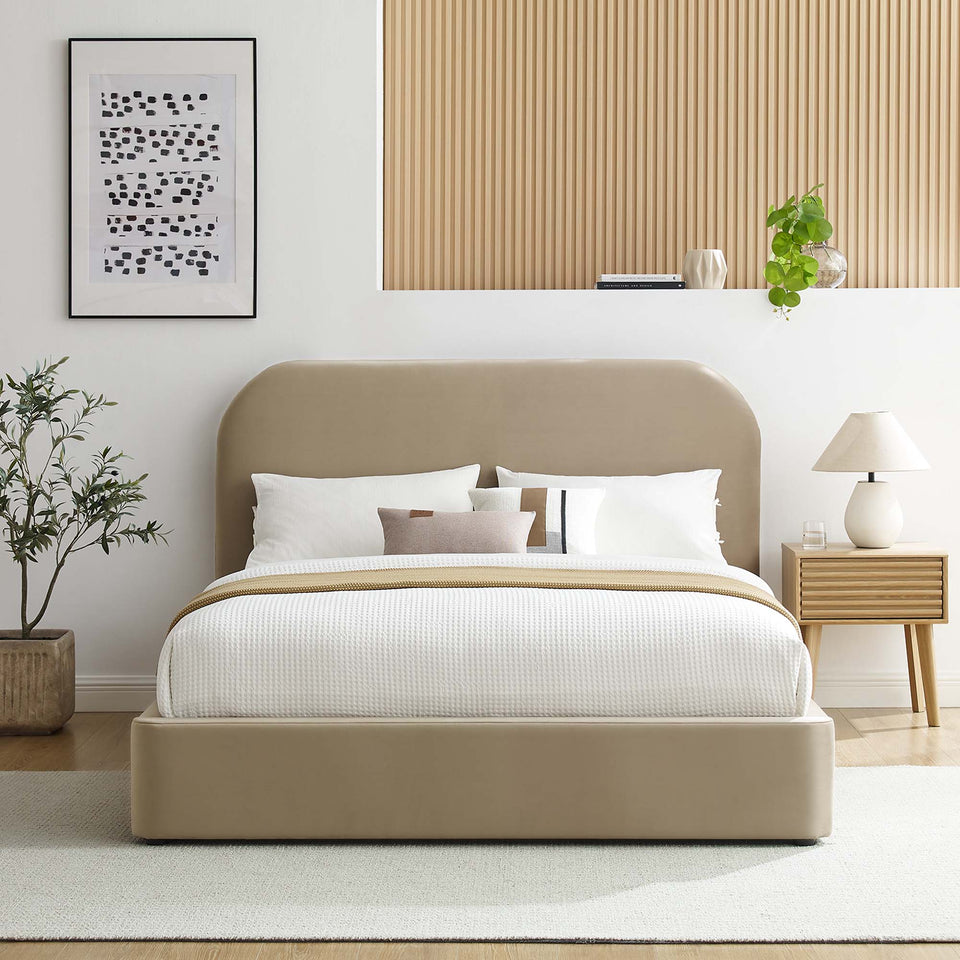 Keynote Performance Velvet Curved Queen Platform Bed by Modway