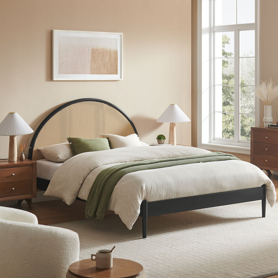 Odette Queen Arched Rattan Cane Platform Bed by Modway