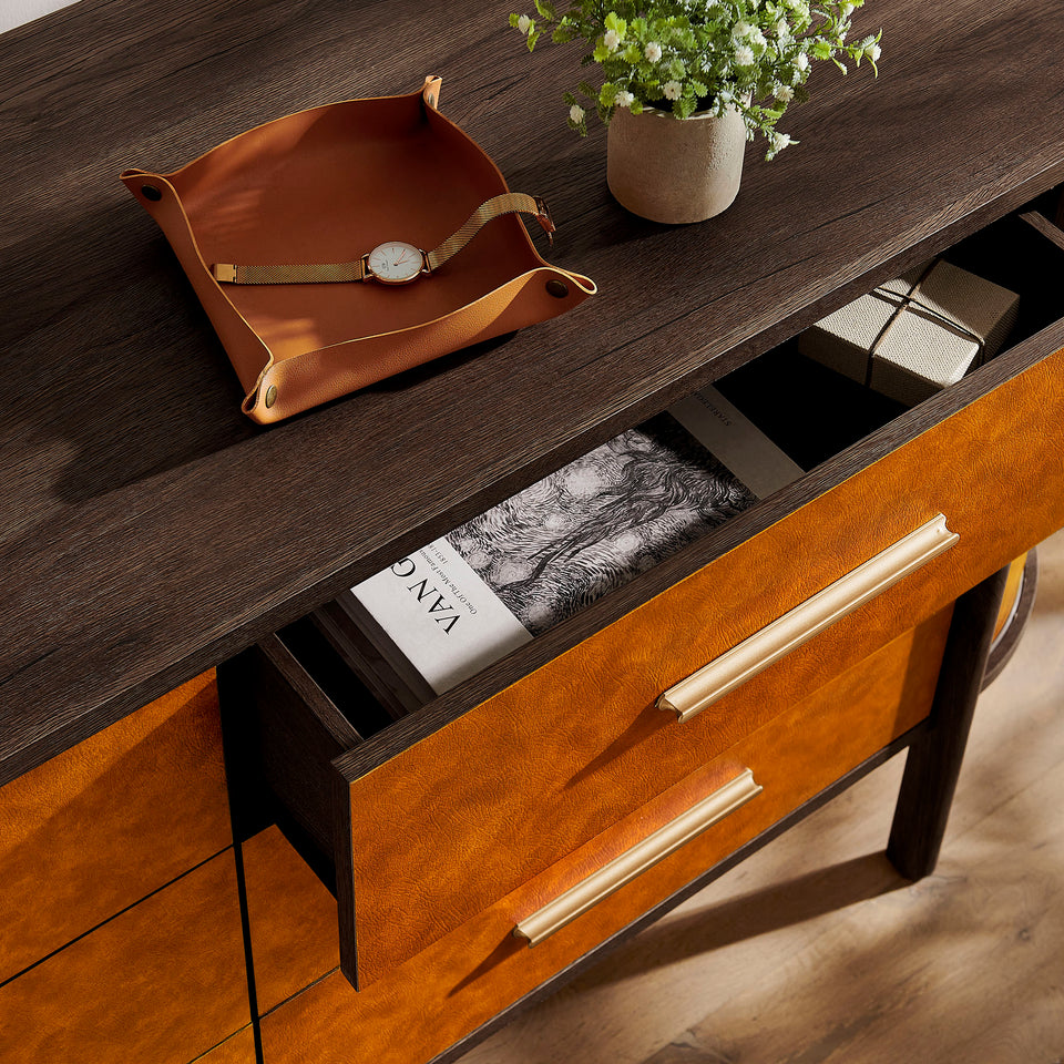 Coralie Curved 6-Drawer Vegan Leather Oval Dresser by Modway