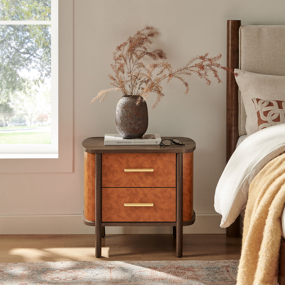 Coralie 2-Drawer Curved Vegan Leather Nightstand by Modway