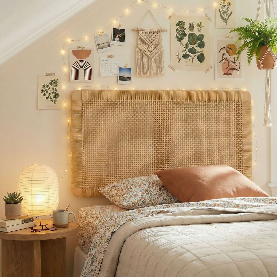 Sandy Wall Mounted Wood and Rattan Twin Size Headboard by Modway