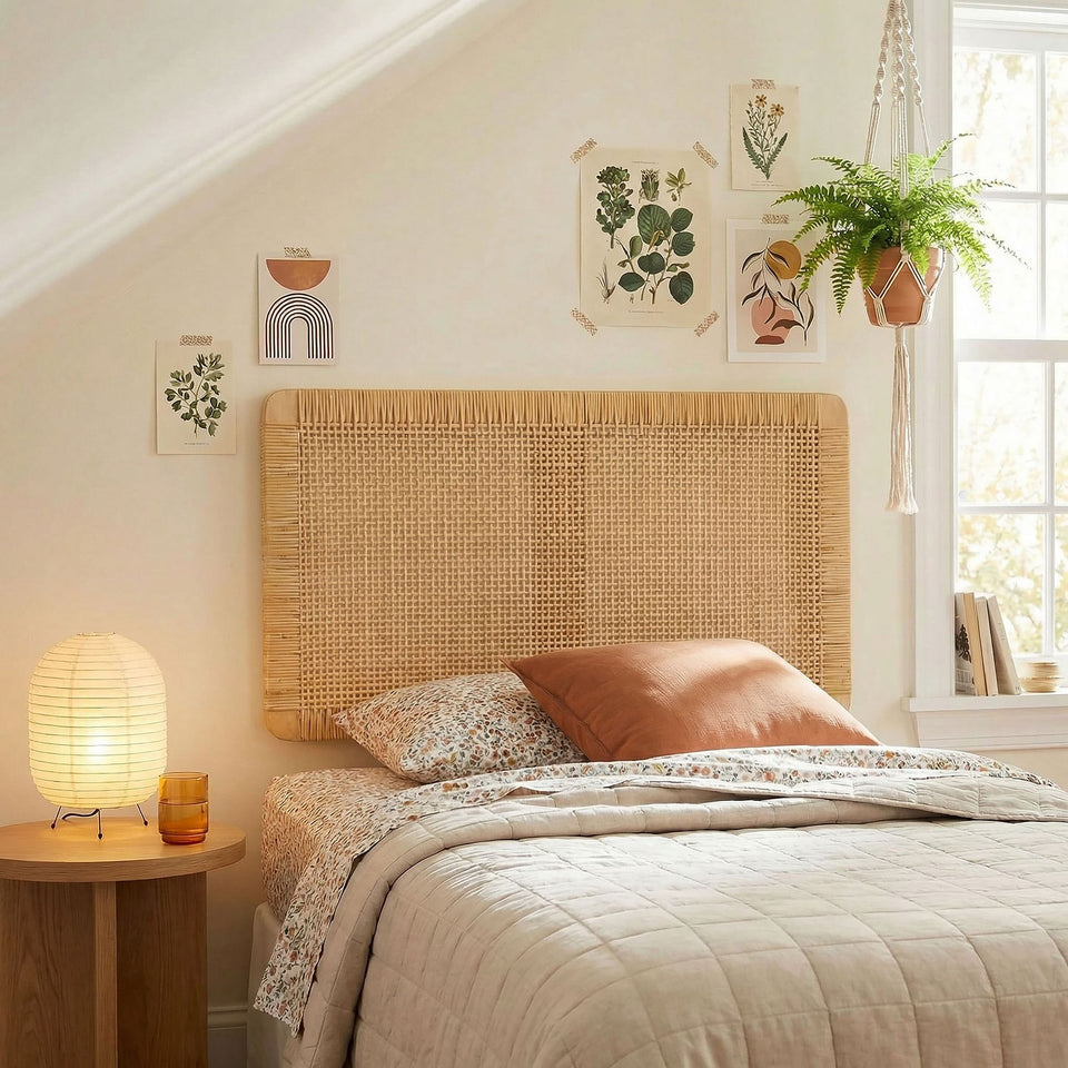 Sandy Wall Mounted Wood and Rattan Twin Size Headboard by Modway