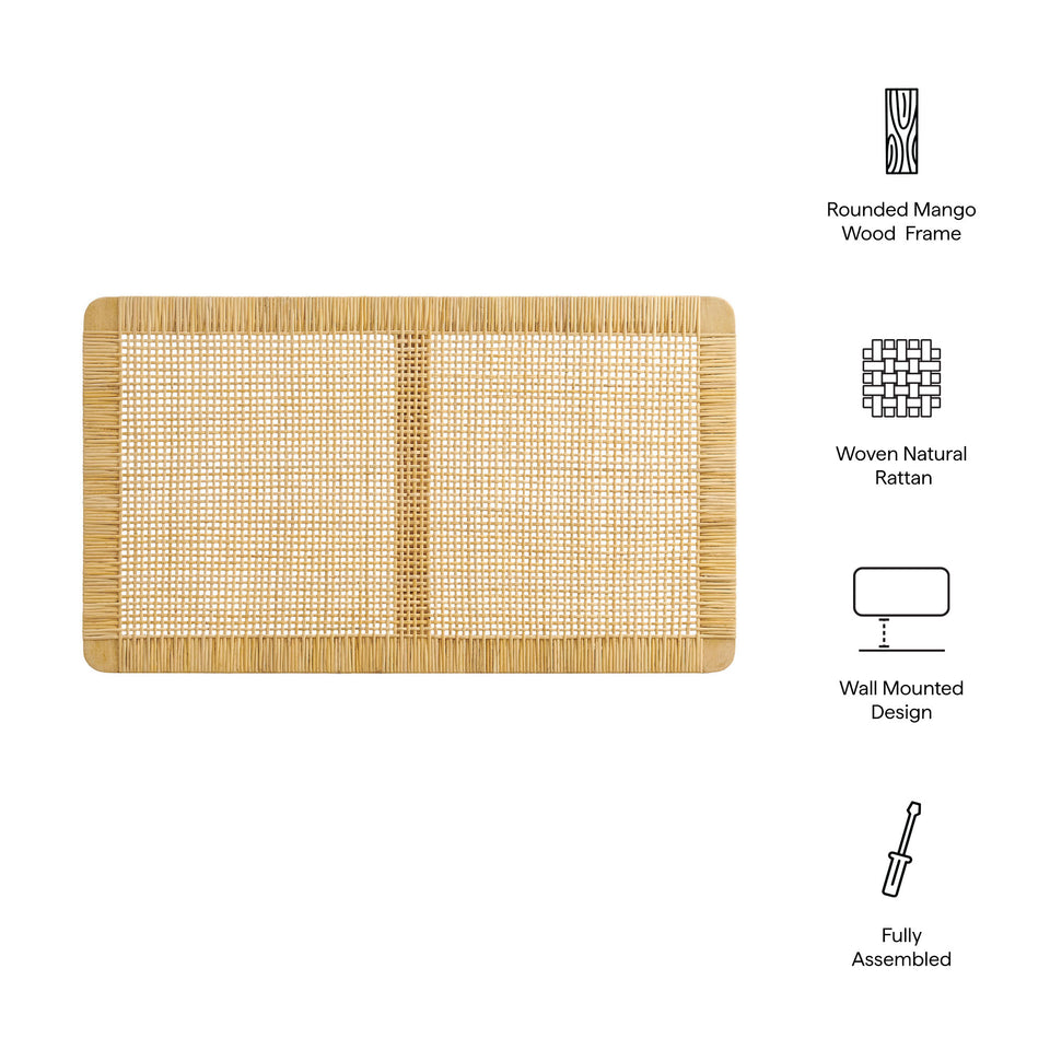 Sandy Wall Mounted Wood and Rattan Twin Size Headboard by Modway