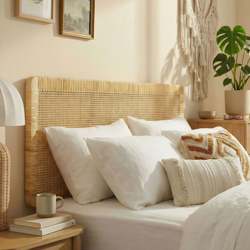 Sandy Wall Mounted Wood and Rattan Full Size Headboard by Modway