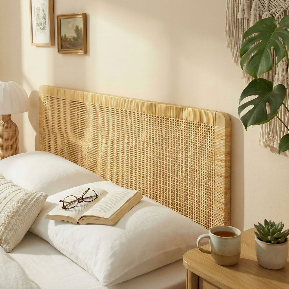Sandy Wall Mounted Wood and Rattan Queen Size Headboard by Modway