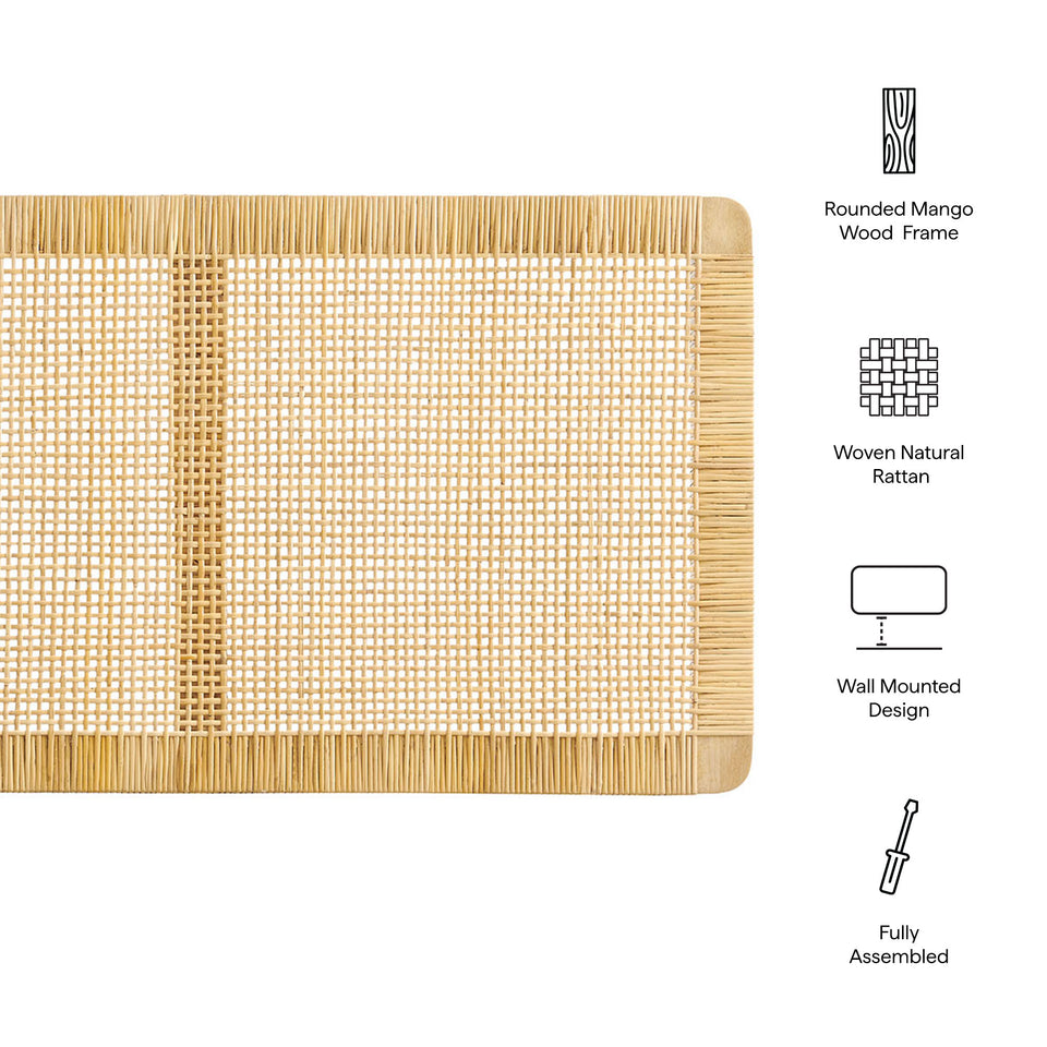 Sandy Wall Mounted Wood and Rattan King Size Headboard by Modway