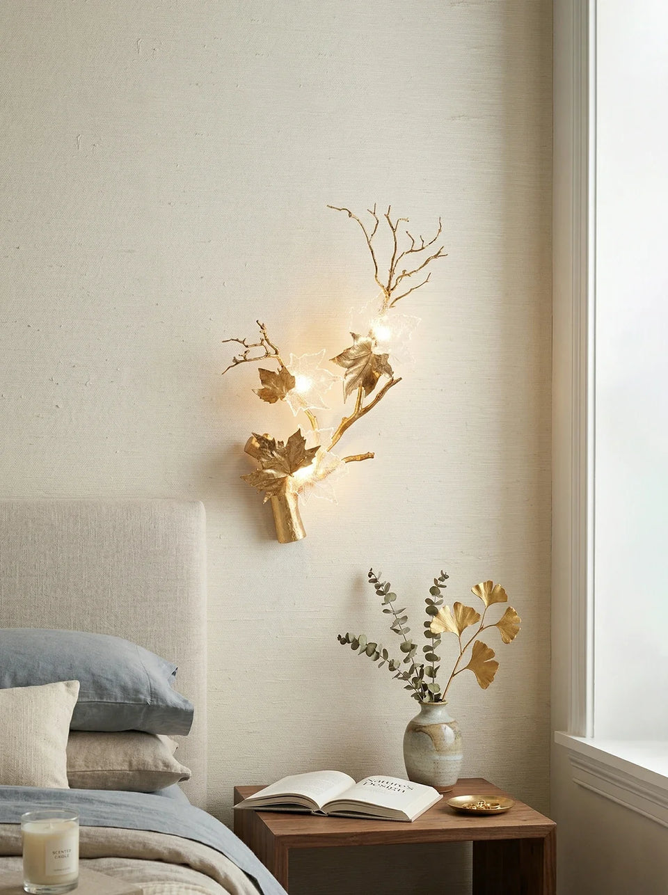 Maple Leaf Brass Biophilic Wall Sconce
