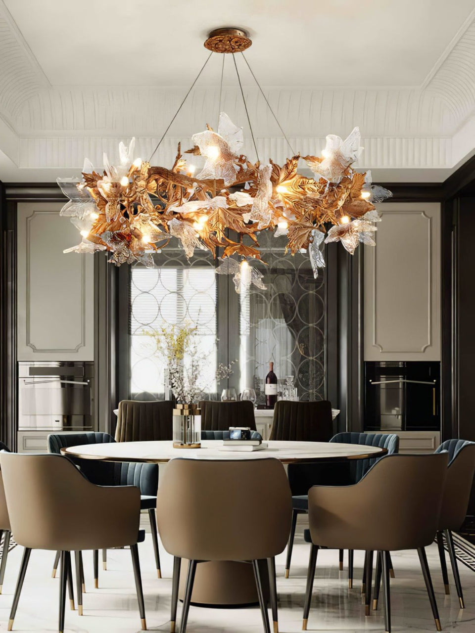Maple Leaf Brass Chandelier