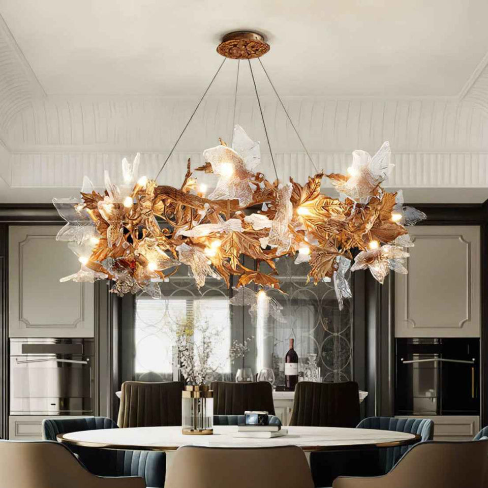 Maple Leaf Brass Chandelier