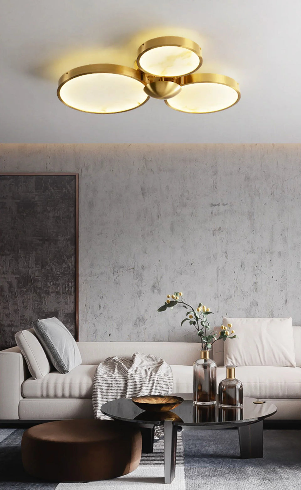 Alabaster 3 Heads Disc Ceiling Light