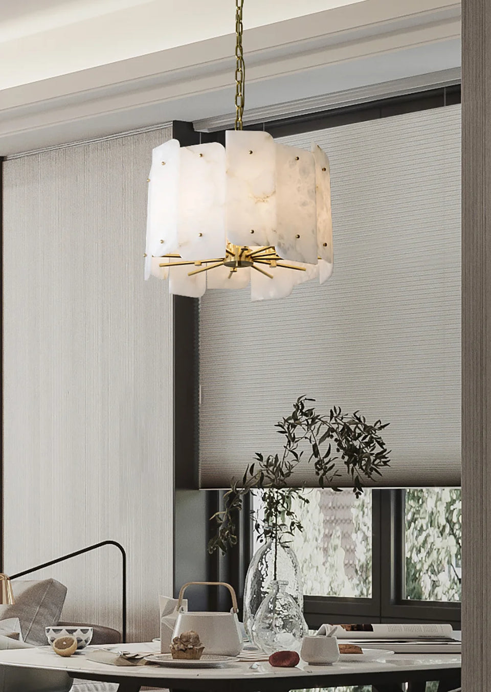 Alabaster Lorry Round Copper Chandelier