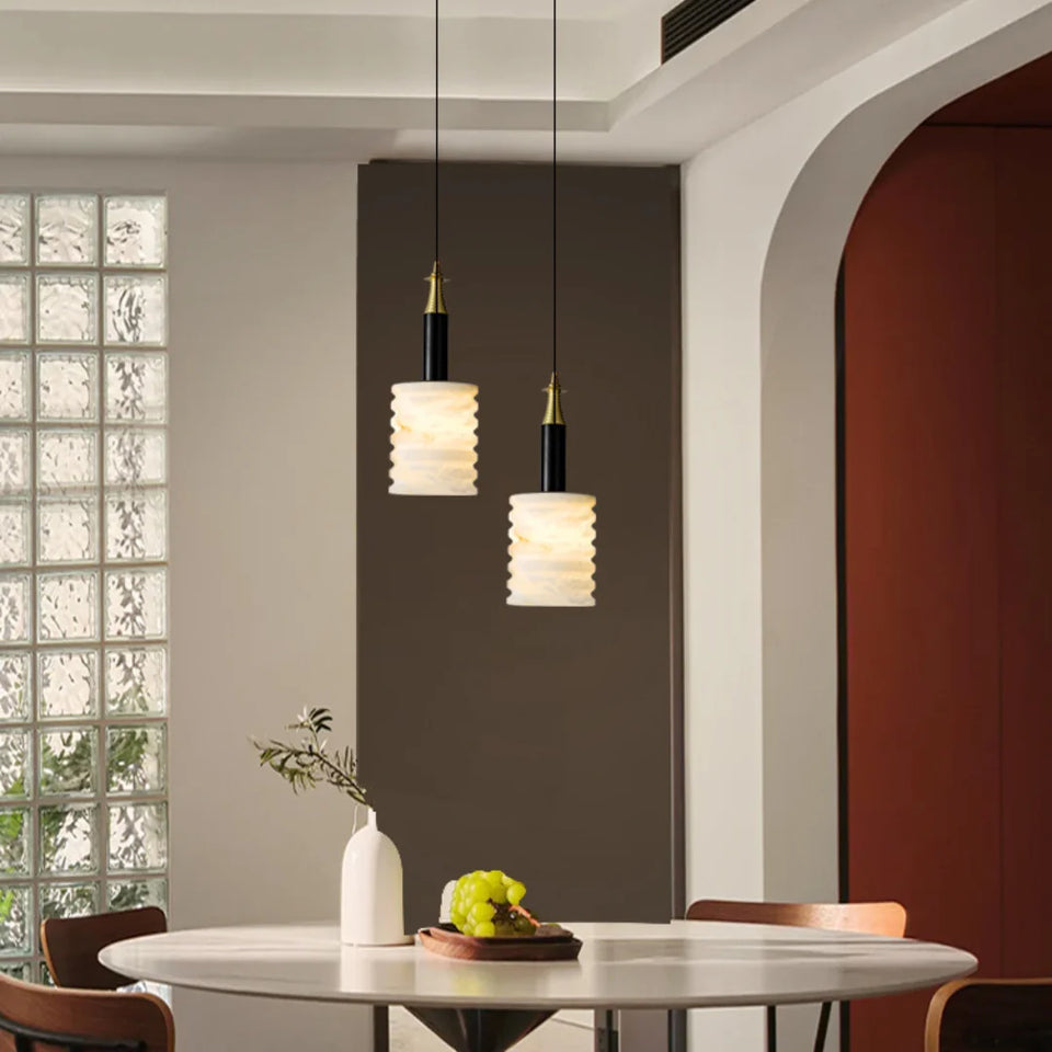 Modern Cylindrical Alabaster Pendant Lamp