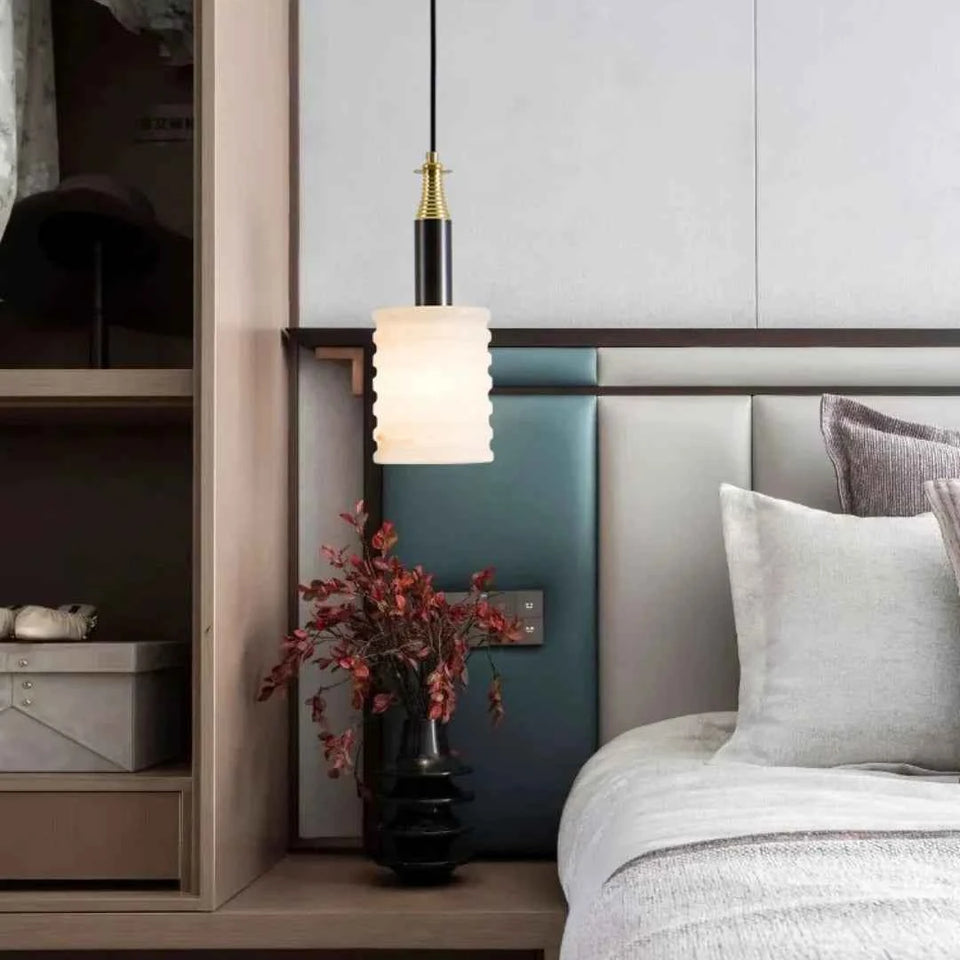 Modern Cylindrical Alabaster Pendant Lamp
