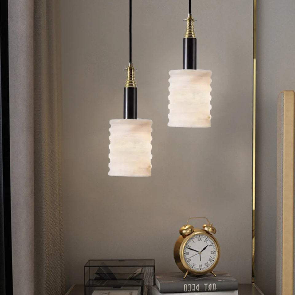Modern Cylindrical Alabaster Pendant Lamp