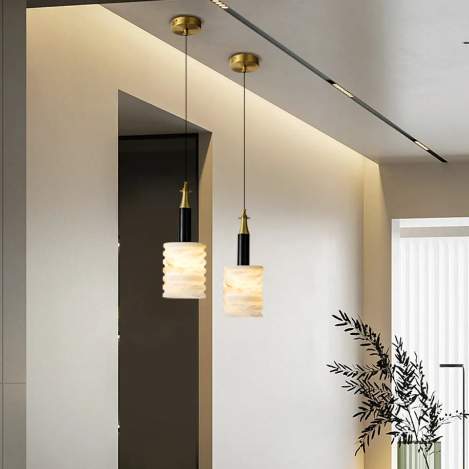 Modern Cylindrical Alabaster Pendant Lamp