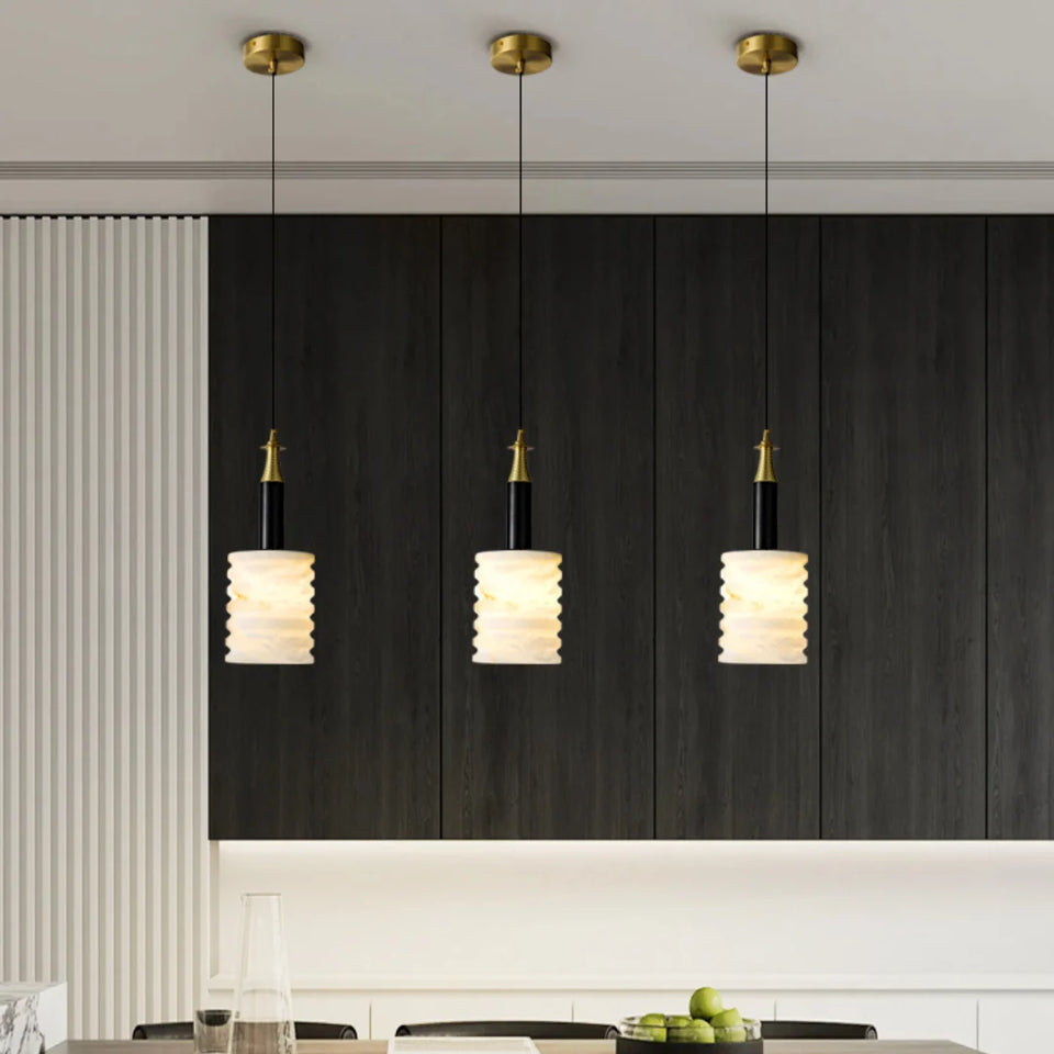 Modern Cylindrical Alabaster Pendant Lamp