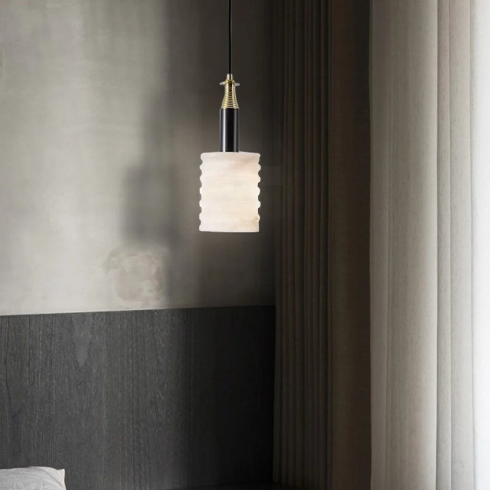 Modern Cylindrical Alabaster Pendant Lamp