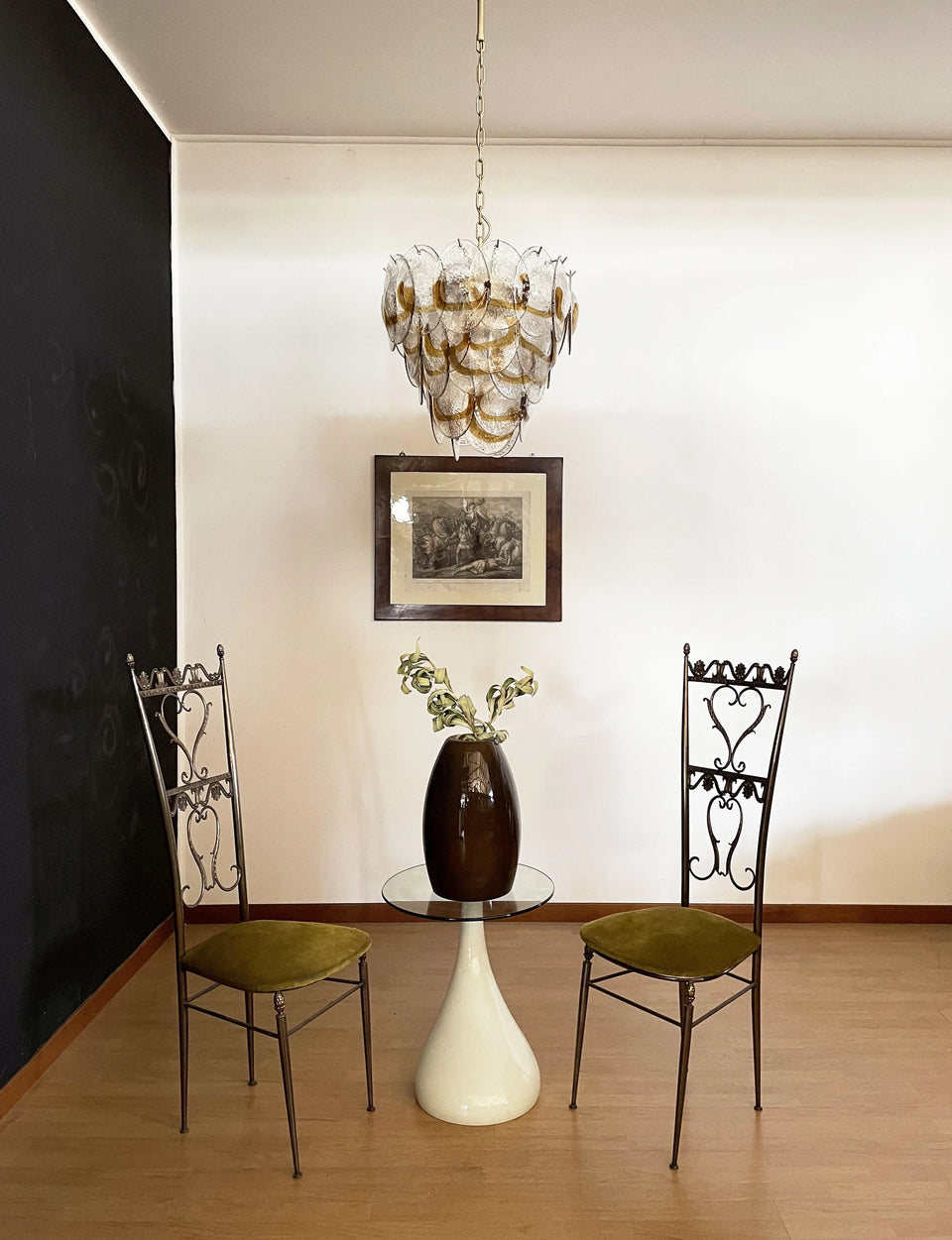 Mazzega Murano Transparent Amber Glasses Chandelier