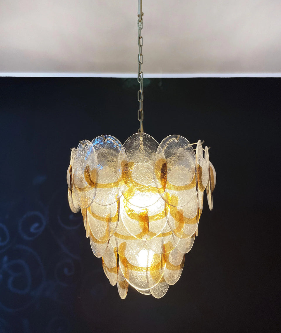 Mazzega Murano Transparent Amber Glasses Chandelier