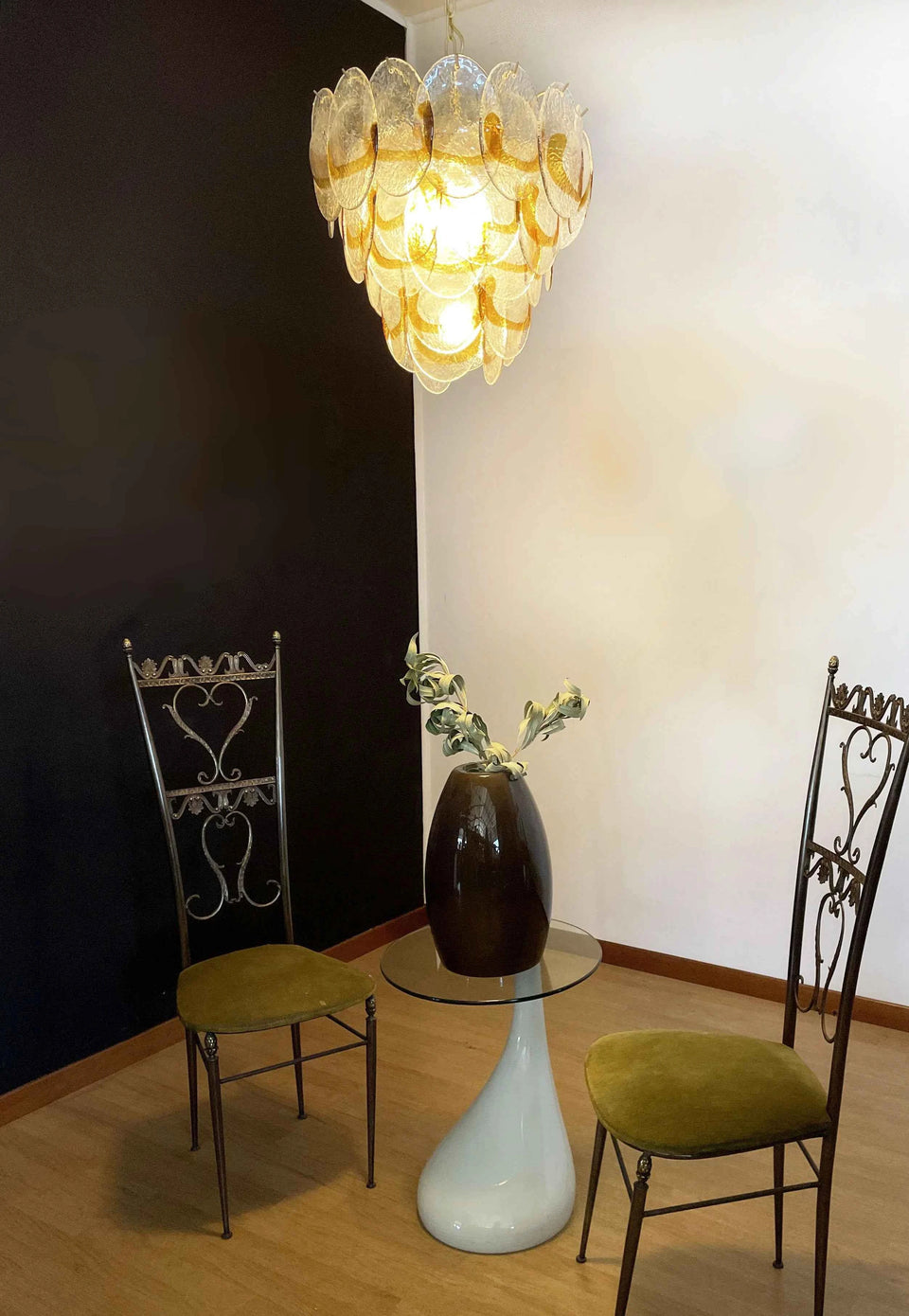 Mazzega Murano Transparent Amber Glasses Chandelier
