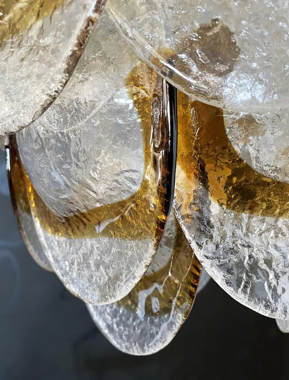Mazzega Murano Transparent Amber Glasses Chandelier