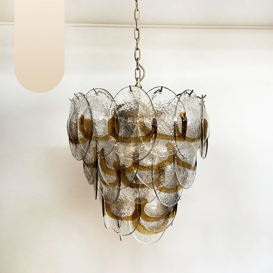 Mazzega Murano Transparent Amber Glasses Chandelier