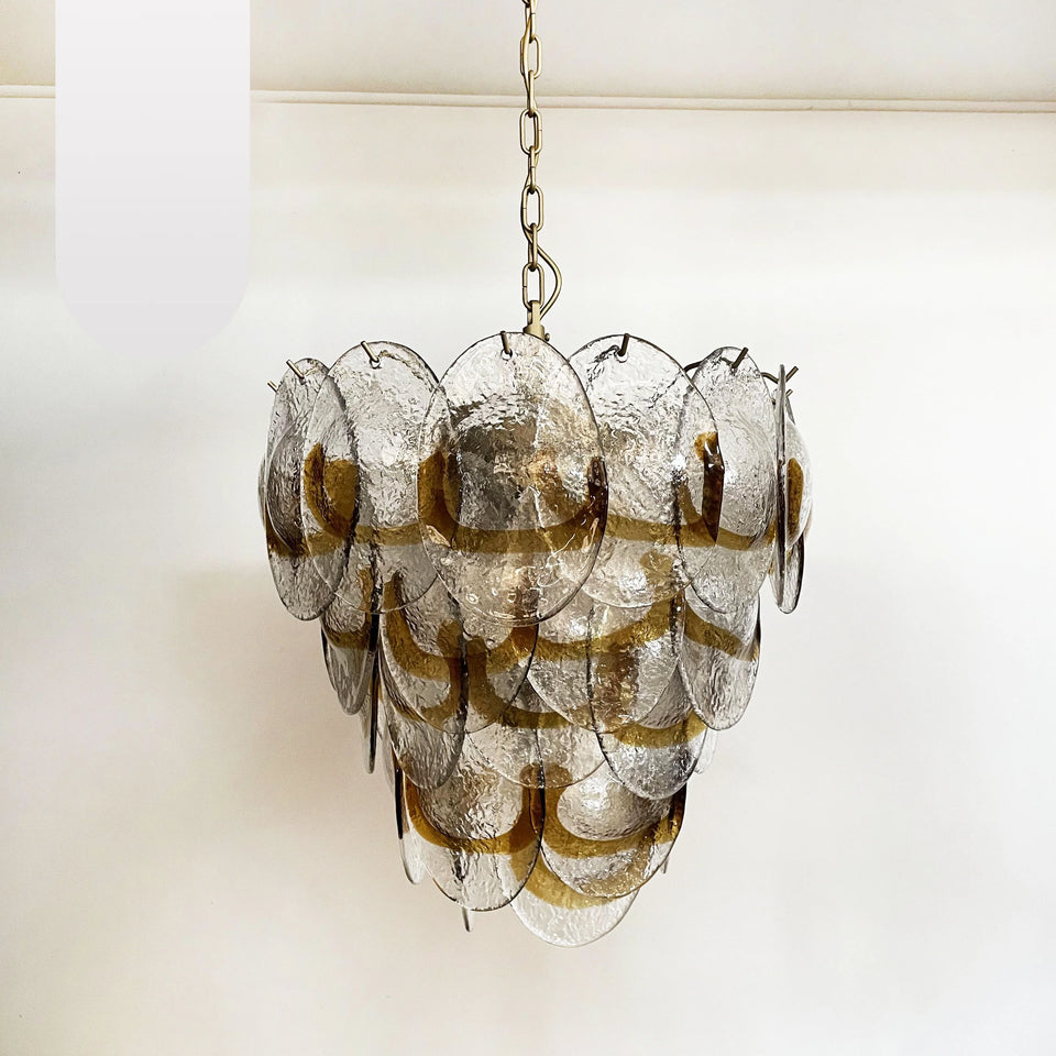 Mazzega Murano Transparent Amber Glasses Chandelier
