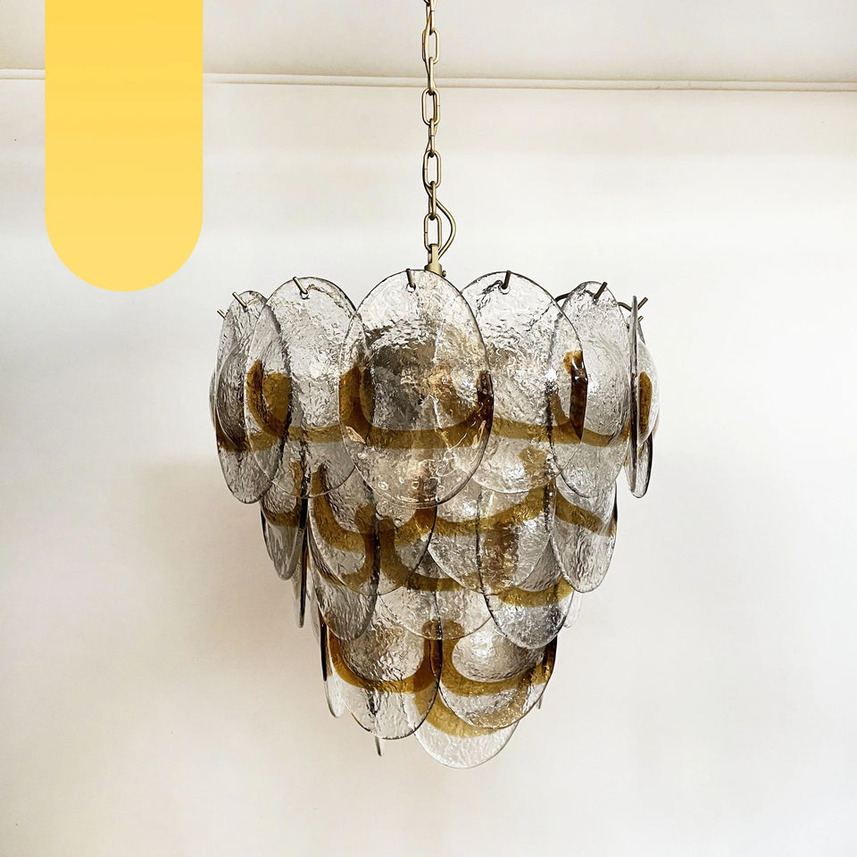 Mazzega Murano Transparent Amber Glasses Chandelier