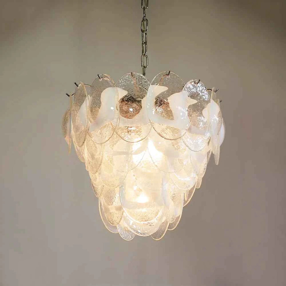 Mazzega Murano Transparent White Glasses Chandelier