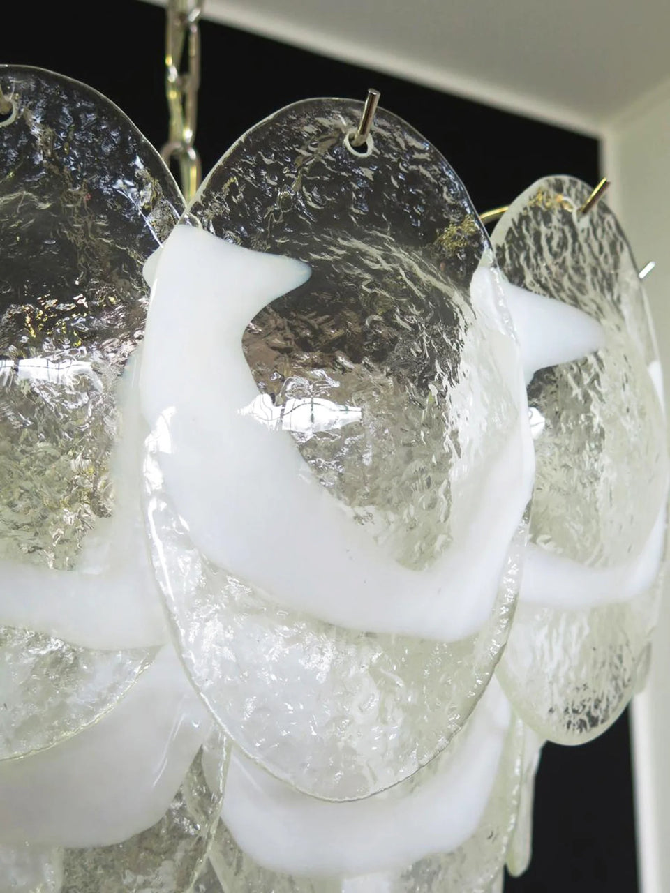 Mazzega Murano Transparent White Glasses Chandelier