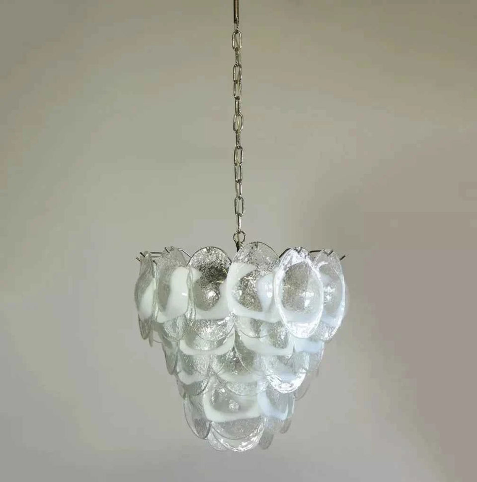 Mazzega Murano Transparent White Glasses Chandelier