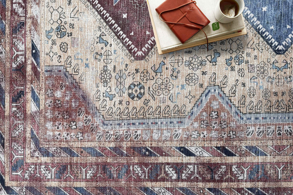 Azanna Terracotta Blue Beige Modern Turkish Rug