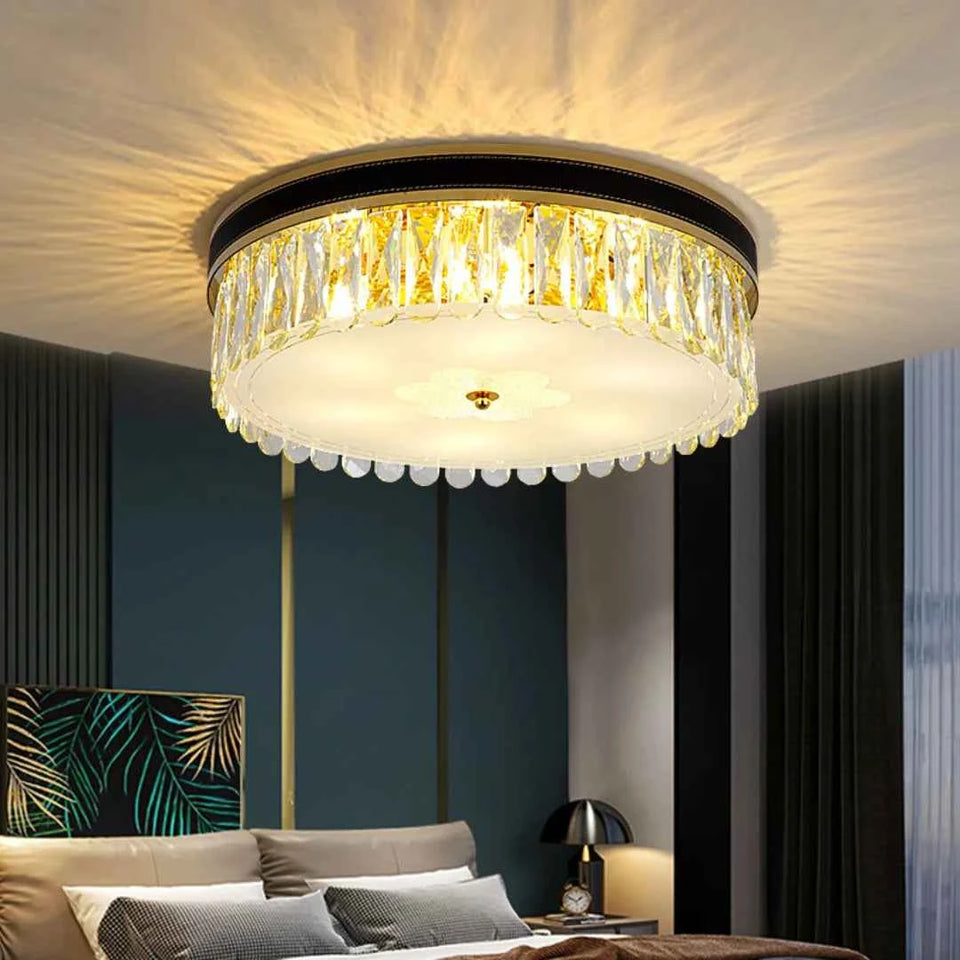Modern Leather Crystal Ceiling Lamp