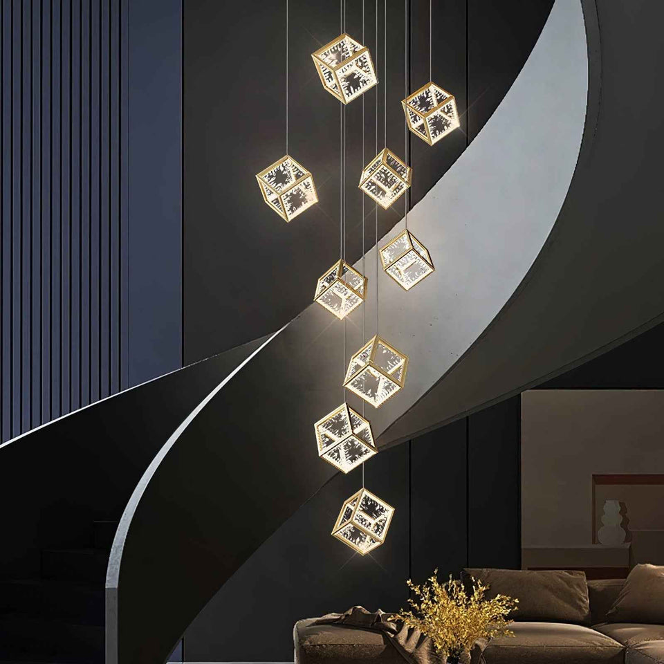 Modern Gold Cube Crystal Chandelier