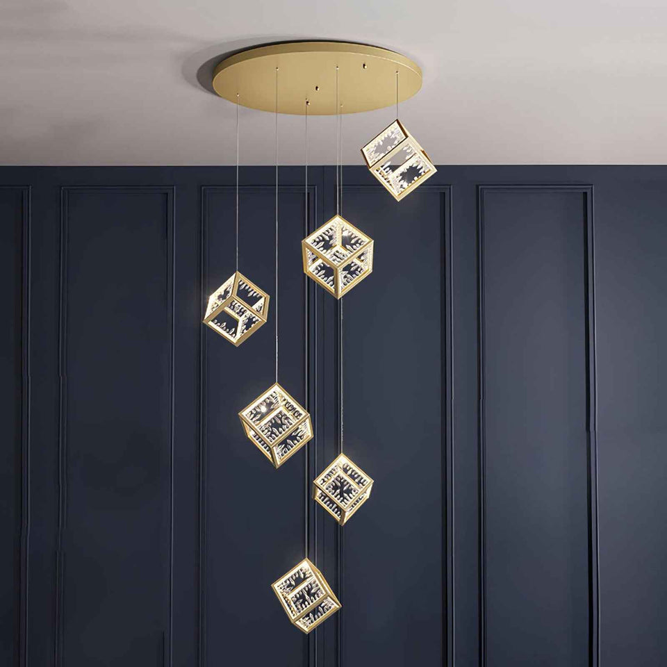 Modern Gold Cube Crystal Chandelier