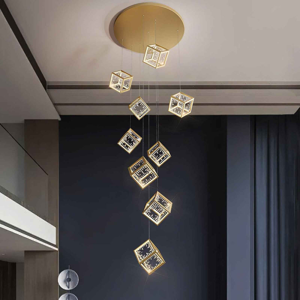 Modern Gold Cube Crystal Chandelier