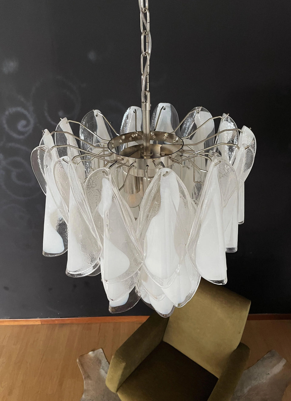 Transparent+White glass chandelier - close-up detail