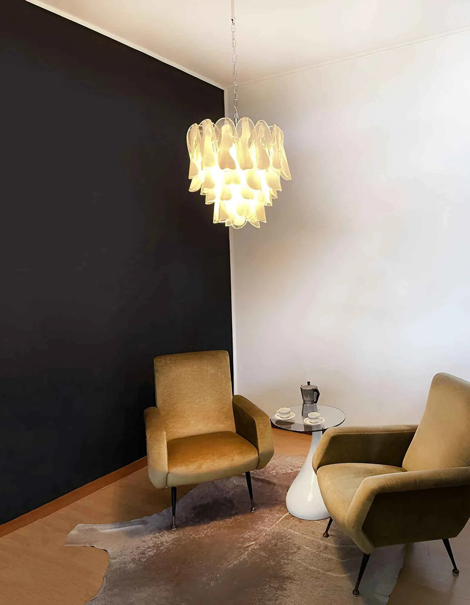 Transparent+White glass chandelier - back view